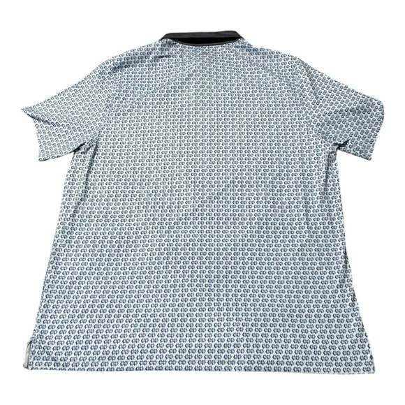 Rhone Polo Shirt Mens 2XL Blue Gray Geometric Print Navy Collar Golf Performance - Picture 2 of 5